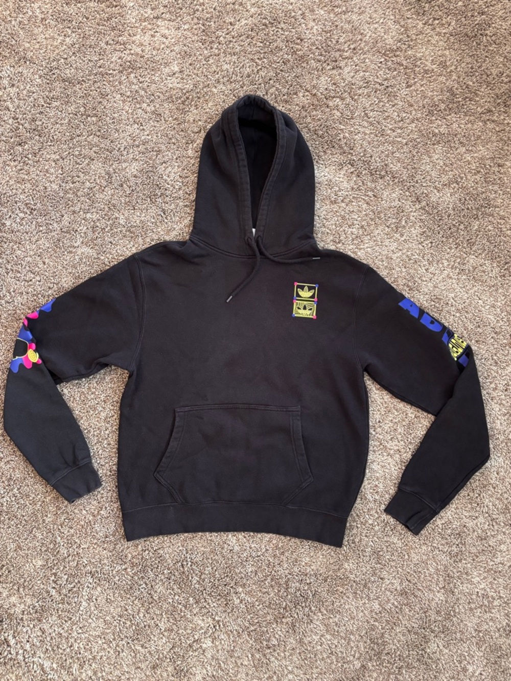 Adidas Originals Graphic Hoodie – Black | Trippy Retro Streetwear | Size S - Picture 2 of 9